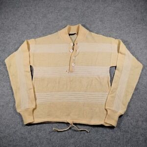Rolls Vintage Italian Wool Blend Striped Henley Sweater Cream Yellow Mens M